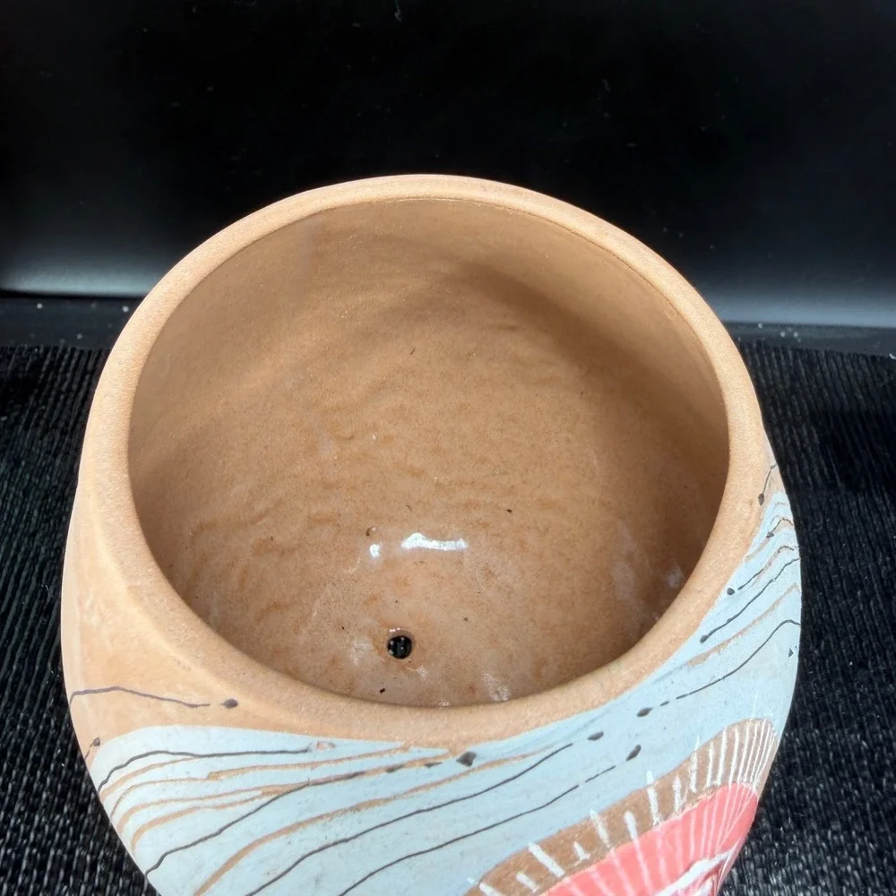 Niko Studio Pottery Terracotta Eye Planter Pink White Succulent Pot Handmade 4in